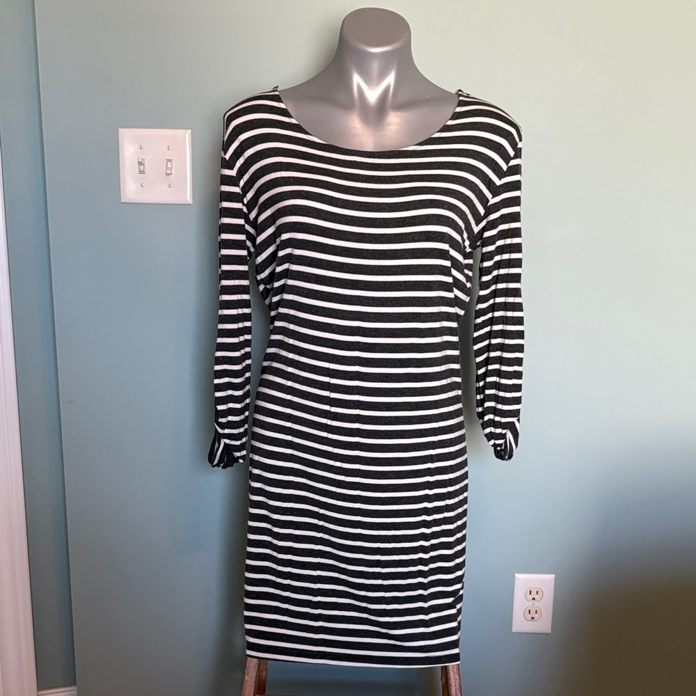 Heart Hips Monochrome Striped Long Sleeve Dress